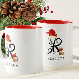 Taza Bicolor Nombre elegante escritura moderna letra R Navidad