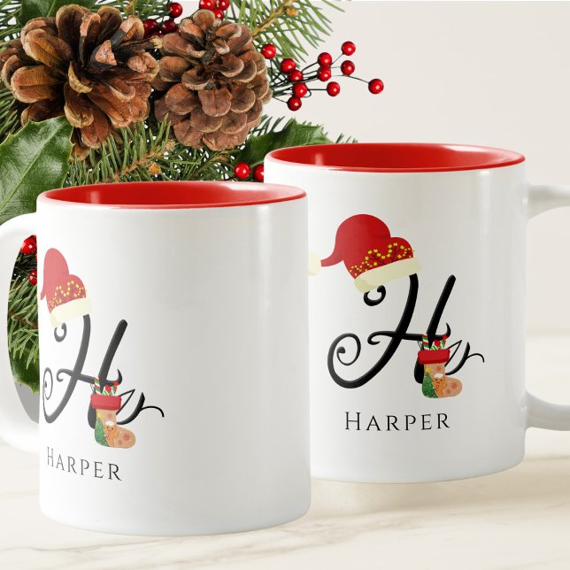 Taza Bicolor Nombre elegante letra inicial moderna Navidades H (Subido por el creador)