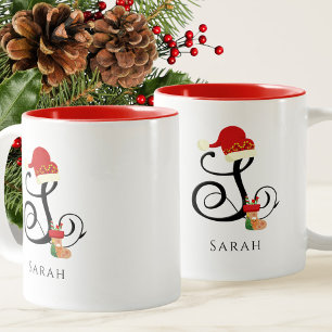 Taza Bicolor Nombre elegante letra inicial moderna Navidades S