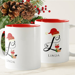 Taza Bicolor Nombre Elegante Monograma Moderno Letra L Navidad