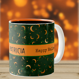 Taza Bicolor Nombre en Halloween Bokeh Moons & Stars 11oz