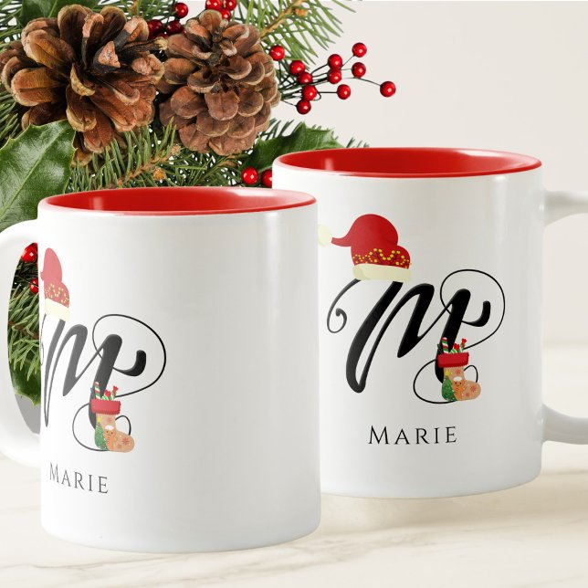 Taza Bicolor Nombre moderno Letra monograma inicial M Navidades (Subido por el creador)