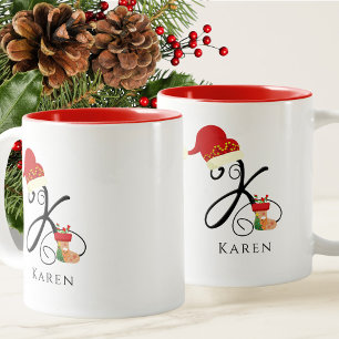 Taza Bicolor Nombre Monograma Letra alfabética moderna K Navida