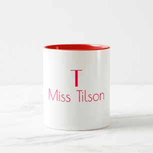 Taza Bicolor Nombre Monograma Minimalista Rojo Moderno Profesor