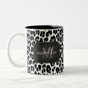 Taza Bicolor Nombre monogramado del leopardo del Purpurina Spar