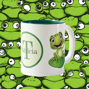 Taza Bicolor Nombre para añadir rana monogramada de tipo cute