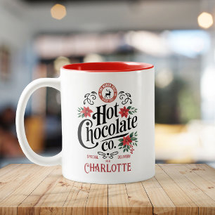 Taza Bicolor Nombre personalizado Chocolate caliente Navidades 