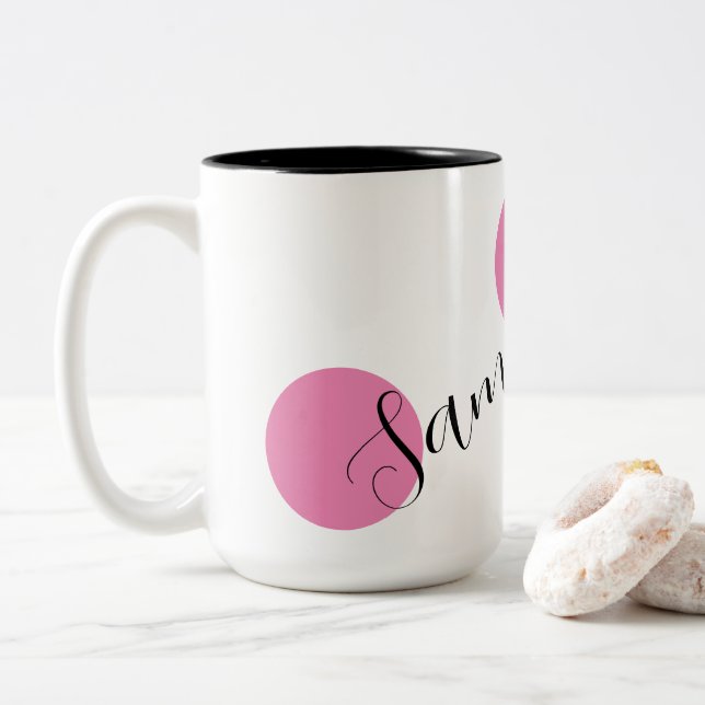 Taza Bicolor Nombre personalizado color rosa (Con donut)