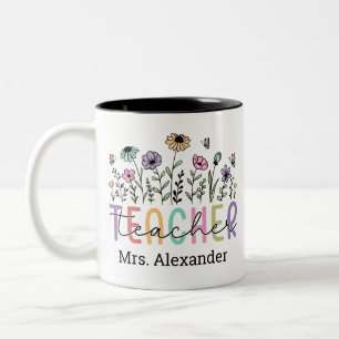 Taza Bicolor Nombre personalizado de apreciación del profesor d