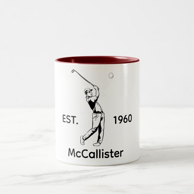 Taza Bicolor Nombre personalizado de golfista y año  (Centro)