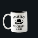 Taza Bicolor Nombre personalizado de Groomsmen, Gorra de Cowboy<br><div class="desc">Regalos personalizados para padrinos con temática de vaquero occidental. Decorada con gorra de vaquero con letra occidental vintage. El texto y el color son editables utilizando la herramienta de diseño para que se ajuste a su ocasión. Obtén este regalo de personalizar para boda, despedida de soltero, fiesta de compromiso o...</div>
