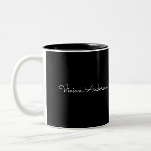 Taza Bicolor Nombre personalizado de guión negro moderno Minima