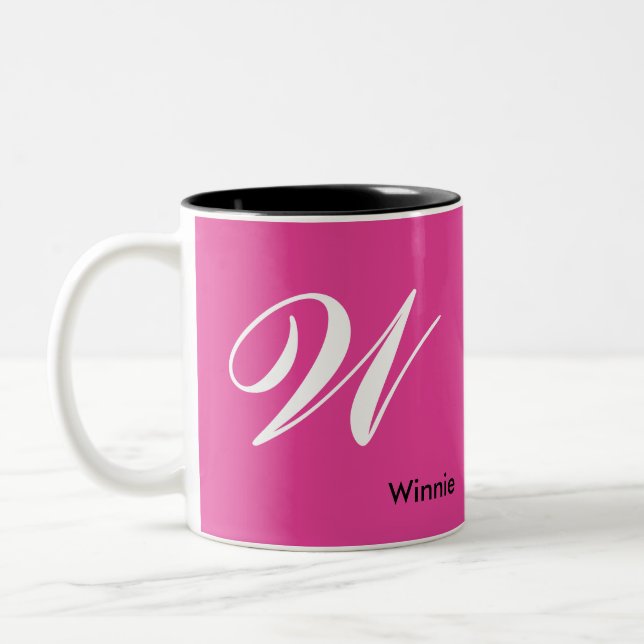 Taza Bicolor Nombre personalizado de monograma Minimalista rosa (Izquierda)