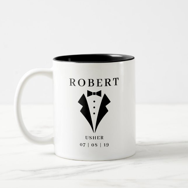 Taza Bicolor Nombre personalizado del boda USHER Tuxedo (Izquierda)