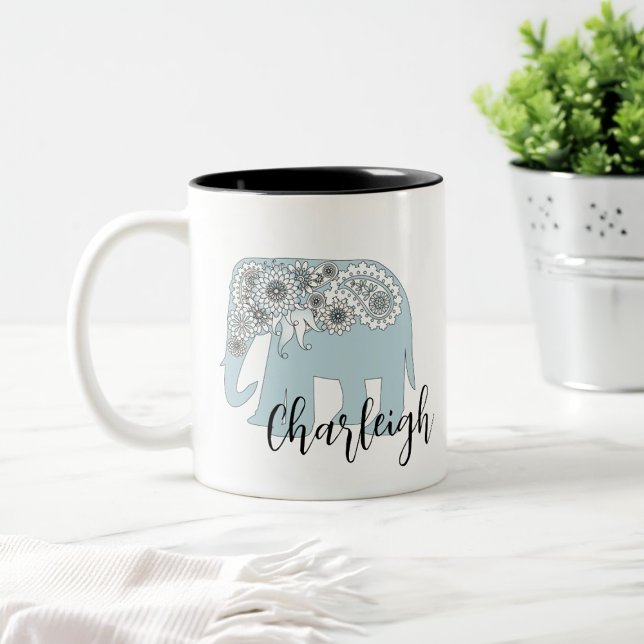 Taza Bicolor Nombre Personalizado Elegante Elefante De Paisley  (Subido por el creador)