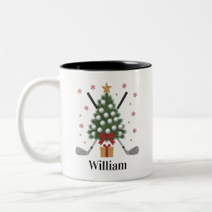 Taza Bicolor Nombre Personalizado Equipo de Golf de Navidad