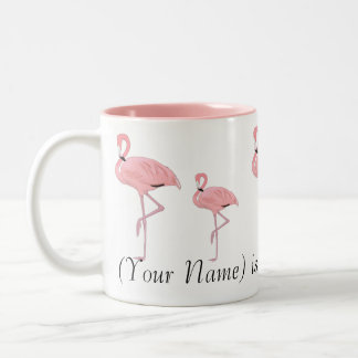 Taza Bicolor Nombre personalizado Flock of Pink Flamingos