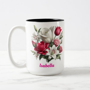 Taza Bicolor Nombre personalizado floral Dos-Tone café Mug, 15