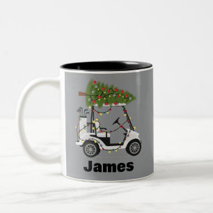 Taza Bicolor Nombre Personalizado Golfista Navidad Carro de Gol