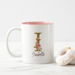Taza Bicolor Nombre personalizado letra I Lámina de oro rosas r