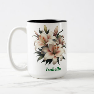 Taza Bicolor Nombre personalizado, lirios café de dos tonos, 15