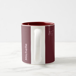 Taza Bicolor Nombre personalizado Marrón y Rosa Chic Monograma