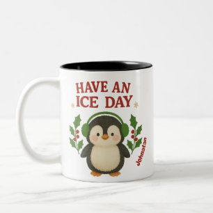 Taza Bicolor Nombre personalizado Navidades Penguin Mug tener u