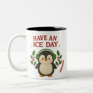 Taza Bicolor Nombre personalizado Navidades Penguin Mug tener u