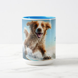 Taza Bicolor Nombre personalizado Perro de Surfing