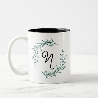 Taza Bicolor Nombre personalizado rustico de Evergreen Wreath i