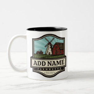 Taza Bicolor NOMBRE Personalizado Rústico Farmhouse Old Windmil