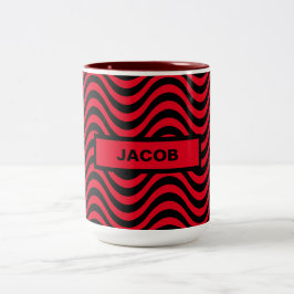 Taza Bicolor Nombre personalizado SVG del patrón de onda rojo y