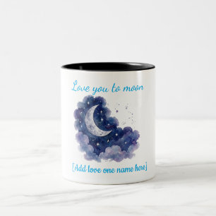 Taza Bicolor Nombre personalizado Te amo hasta la luna Acuarela