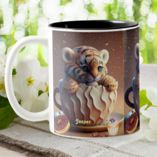 Taza Bicolor Nombre personalizado tigre fondo rústico