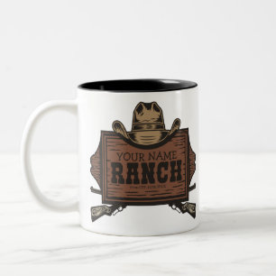 Taza Bicolor NOMBRE personalizado: Vaquero dispara Rótulo Weste