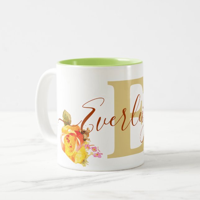 Taza Bicolor Nombre personalizado Watercolor Art Rosas Floral E (Anverso izquierdo)