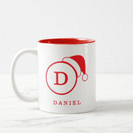 Taza Bicolor Nombre personalizado y rojo monogramado de Santa H