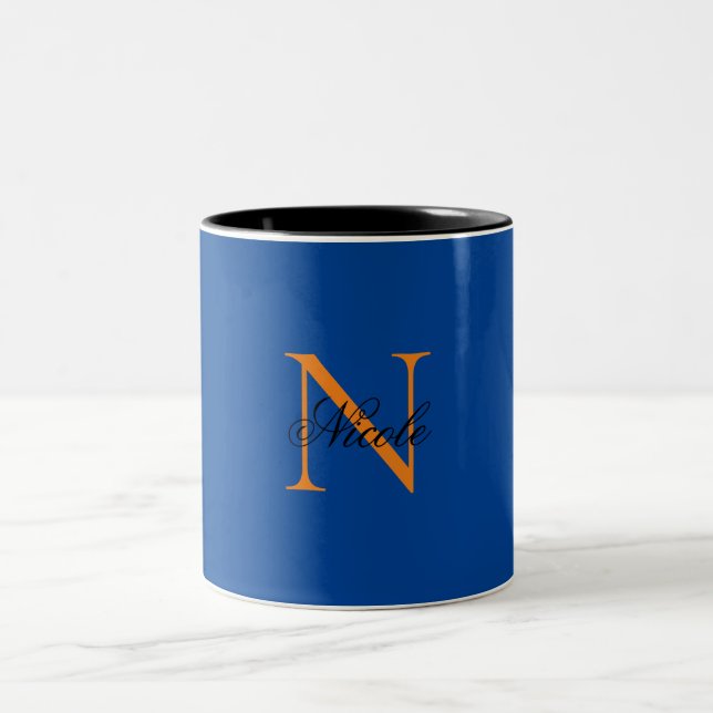 Taza Bicolor Nombre propio monogramado inicial azul profundo (Centro)