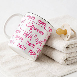 Taza Bicolor Nombre Rosa Establecido Nueva Mamá Personalizada