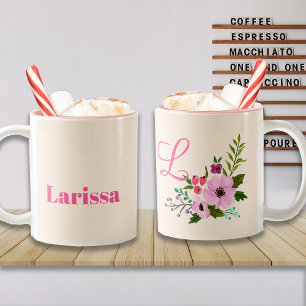 Taza Bicolor Nombre y monograma personalizados de color rosa