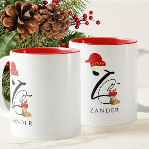 Taza Bicolor Nombre Z inicial Elegant Script Navidades modernos