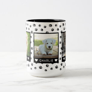 Taza Bicolor Nombres de tres fotos de mascotas personalizadas H