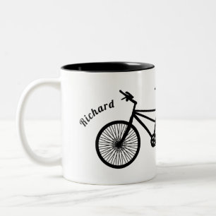 Taza Bicolor Nombres dobles de la bicicleta de tándem en blanco