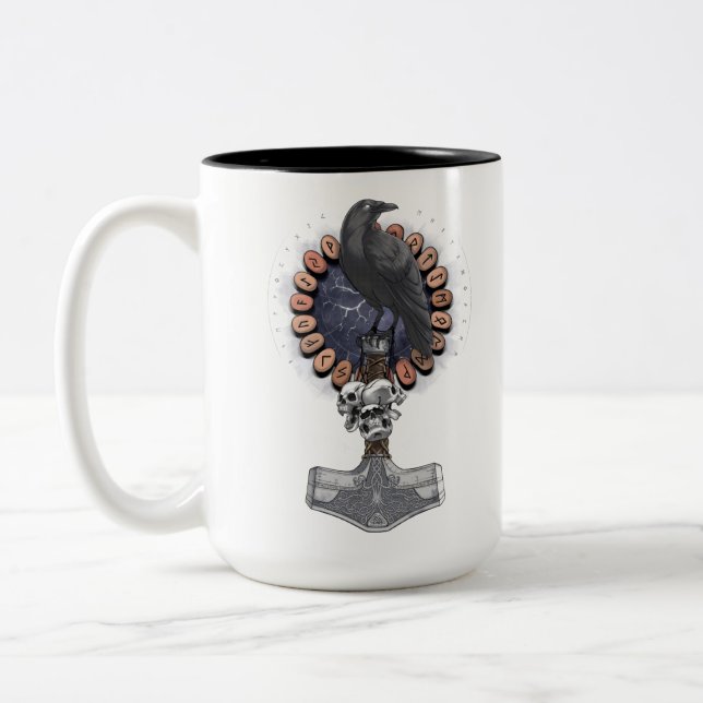 Taza Bicolor Norse Viking Raven Hammer (Izquierda)