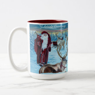 Taza Bicolor Nostalgic Painted Santa and Reindeer 15 oz. Mug 