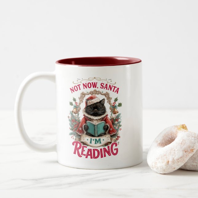 Taza Bicolor Not Now Santa I'm Reading  (Con donut)
