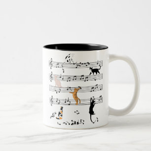 Taza Bicolor Nota de reproducción de gato Música, Regalo de g