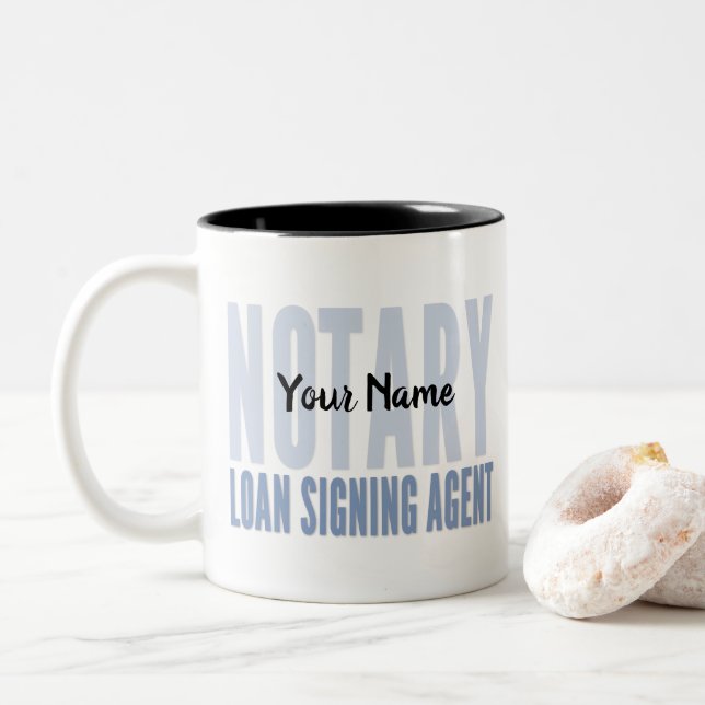Taza Bicolor Notary Loan Signing Agent Blue Font Personalizada (Con donut)