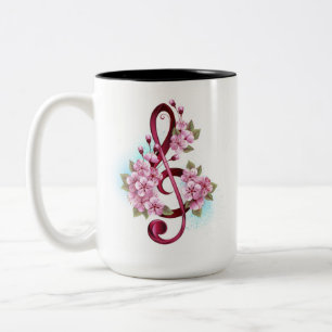 Taza Bicolor Notas de clave de sol musical con flores de Sakura