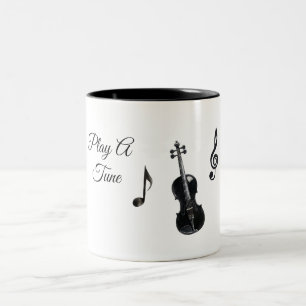Taza Bicolor Notas de Música Negra Violín
